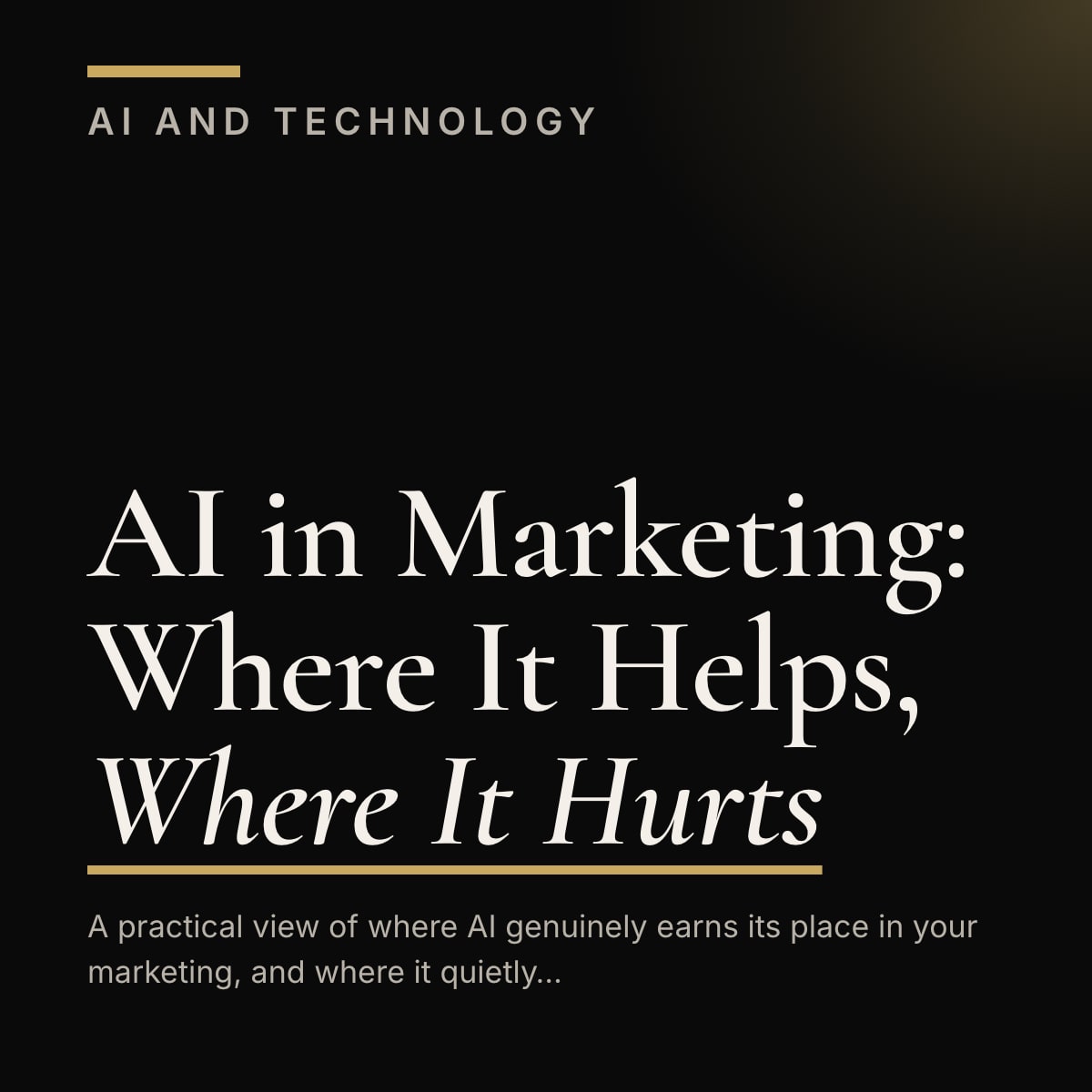 Journal cover reading AI in Marketing: Where It Helps, Where It Hurts