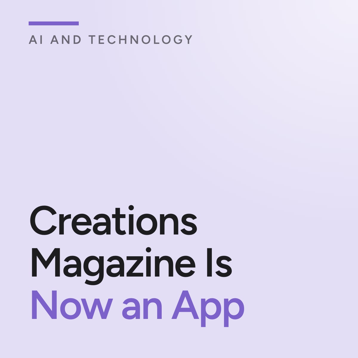 Journal cover reading Creations Magazine Is Now an App