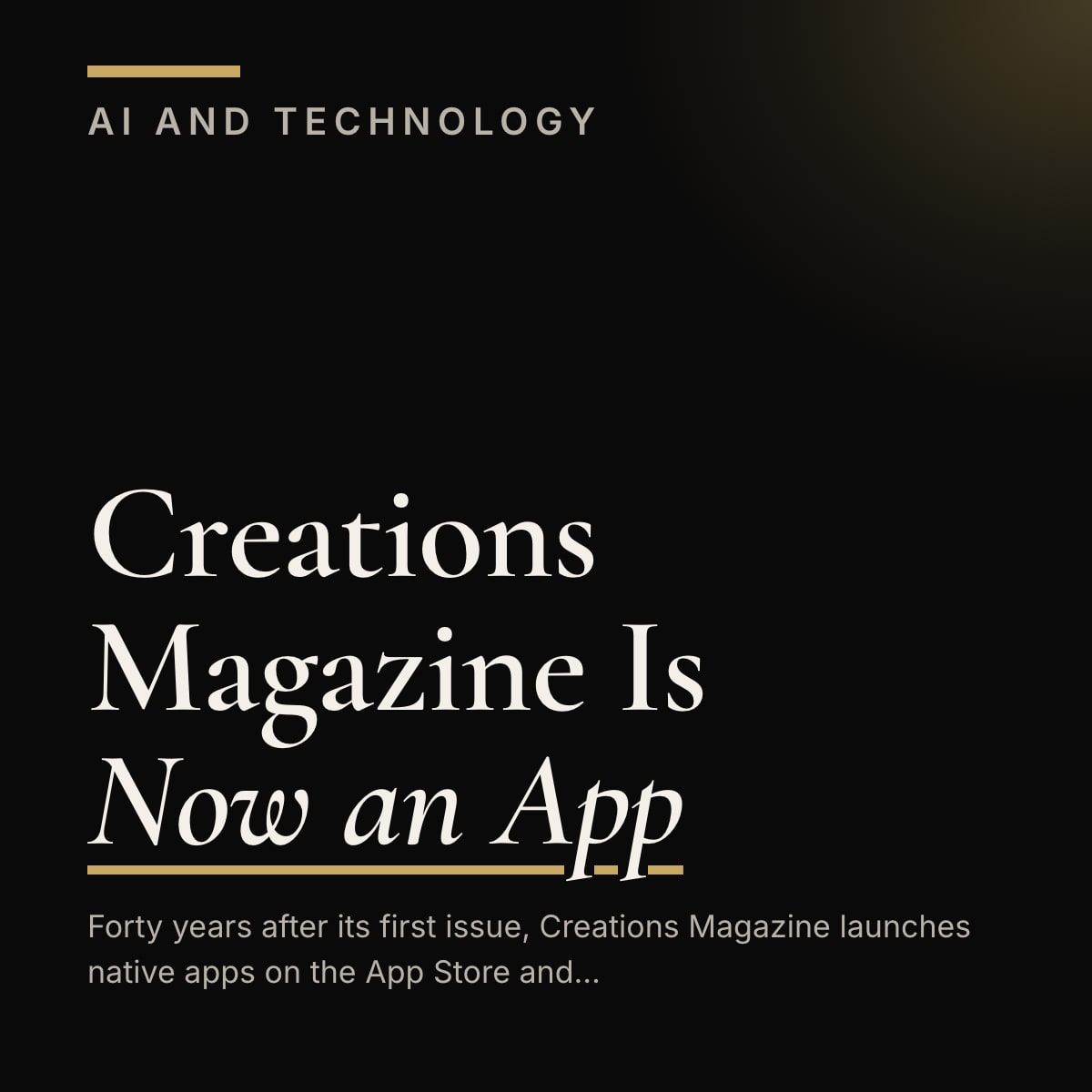 Journal cover reading Creations Magazine Is Now an App