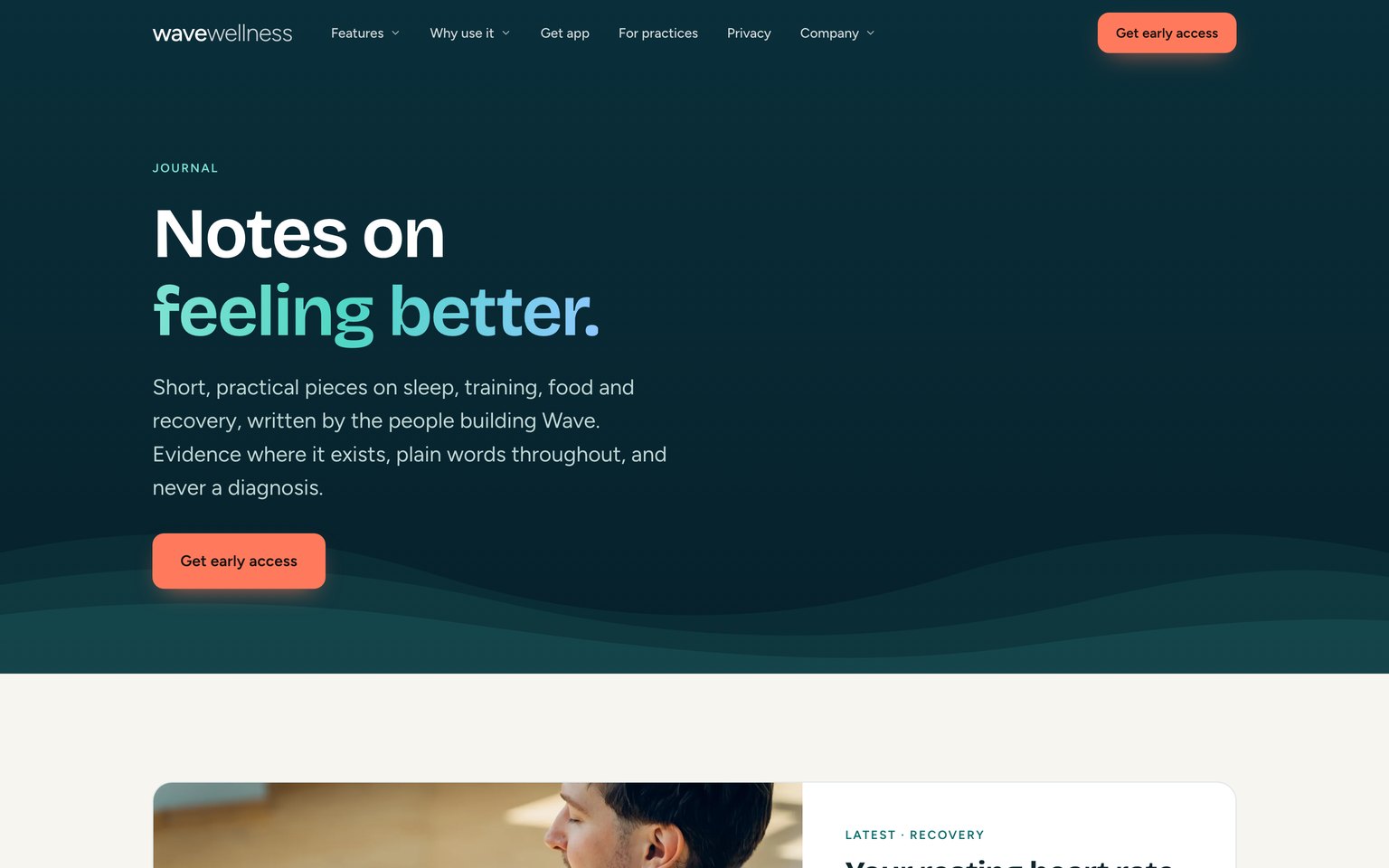 The Wave Wellness journal, headlined Notes on feeling better.
