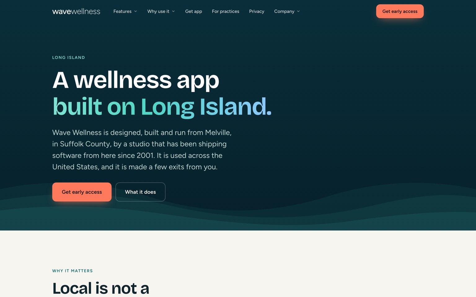 The Long Island page, headlined A wellness app built on Long Island.