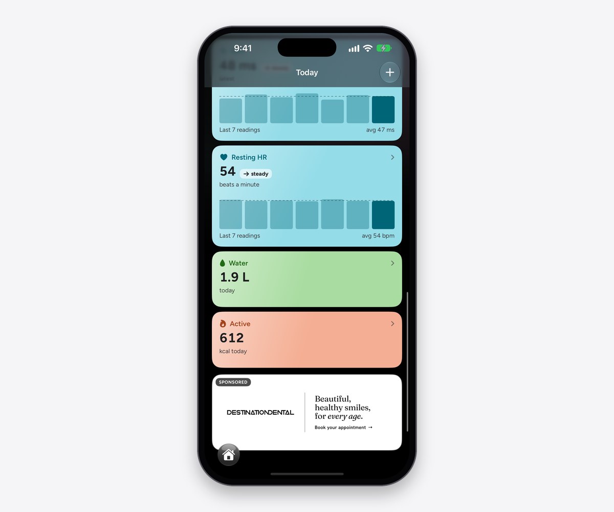 The Wave Wellness app's Today screen with a sponsored placement below the day's score, labeled Sponsored.